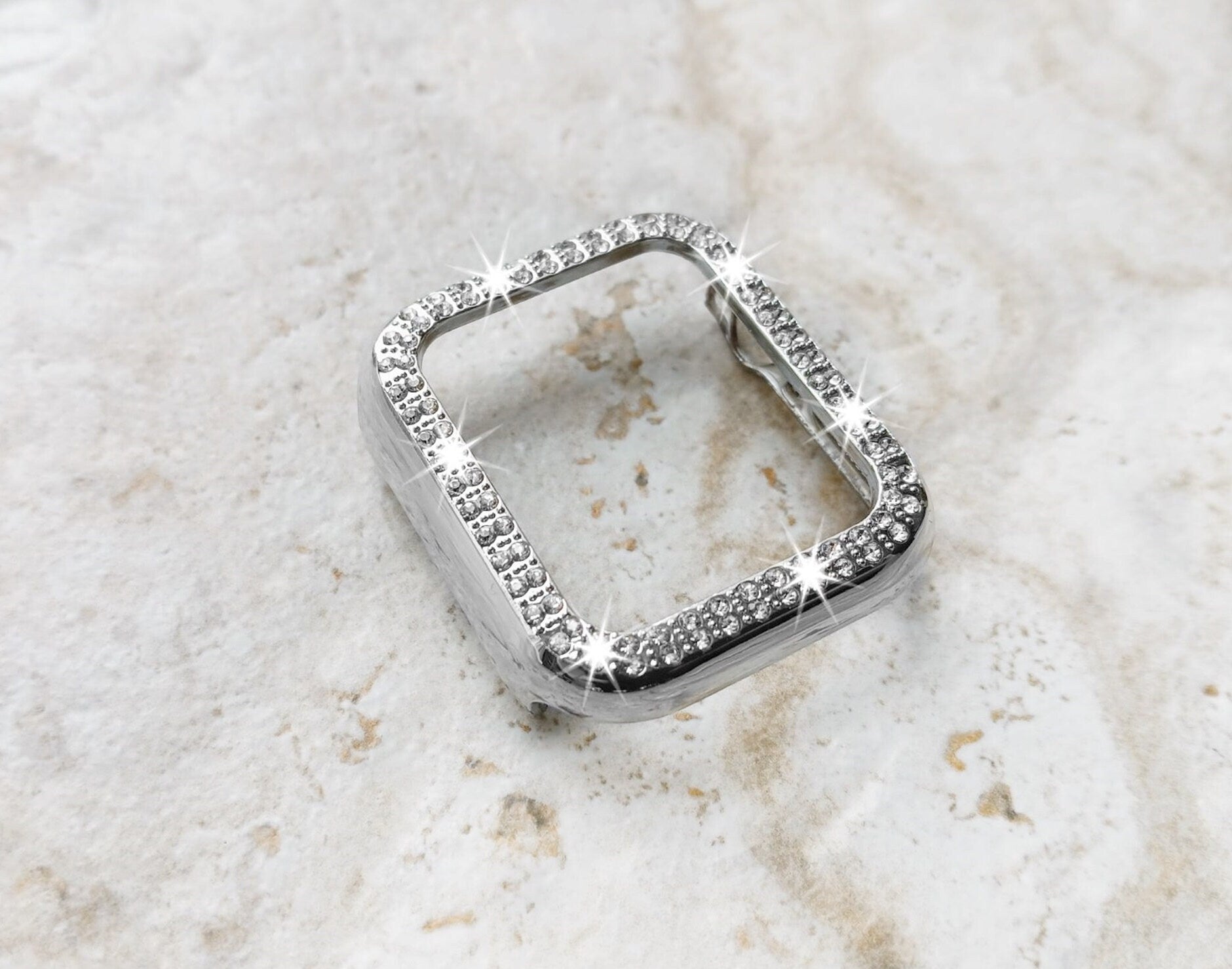 Apple Watch Silver Color Band Kit Crystal Case Bezel Cover for Ultra 2 9 8 7 SE 6 5 4 3 2 49mm 45mm 44mm 42mm 41mm 40mm 38mm Milanese Strap